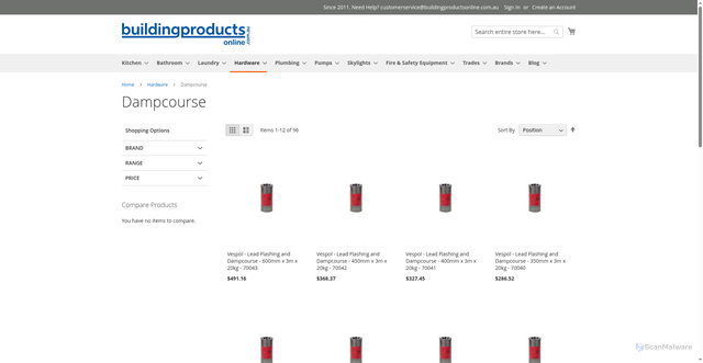 Security scan screenshot of https://buildingproductsonline.com.au/hardware/dampcourse/