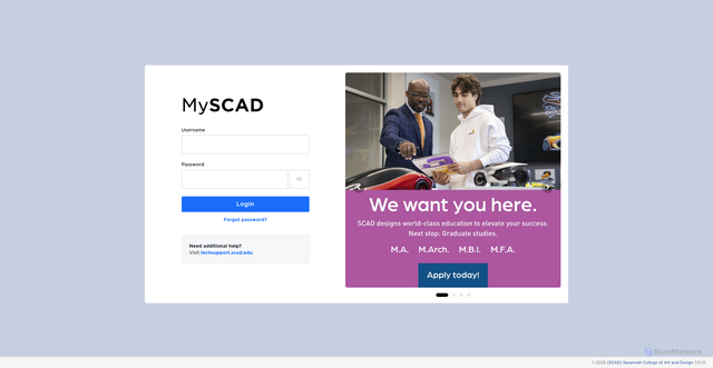 Security scan screenshot of https://myscad.scad.edu/