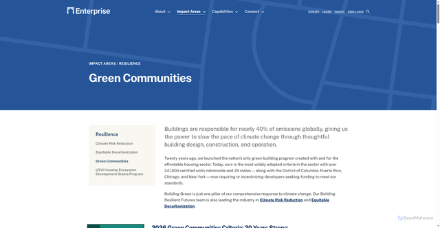 Security scan screenshot of https://www.enterprisecommunity.org/impact-areas/resilience/green-communities