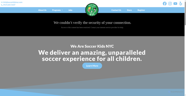 Security scan screenshot of https://soccerkidsnyc.com/