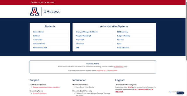 Security scan screenshot of https://uaccess.arizona.edu/