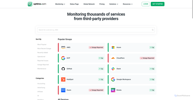 Security scan screenshot of https://uptime.com/status