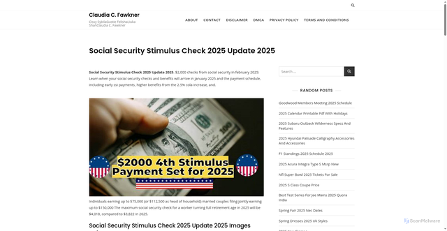 Security scan screenshot of https://claudiafawknerc.pages.dev/fzdkm-social-security-stimulus-check-2025-update-2025-kmfpb/