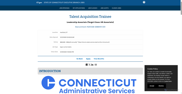 Security scan screenshot of https://www.jobapscloud.com/CT/sup/bulpreview.asp?b=&R1=251128&R2=5989VR&R3=001