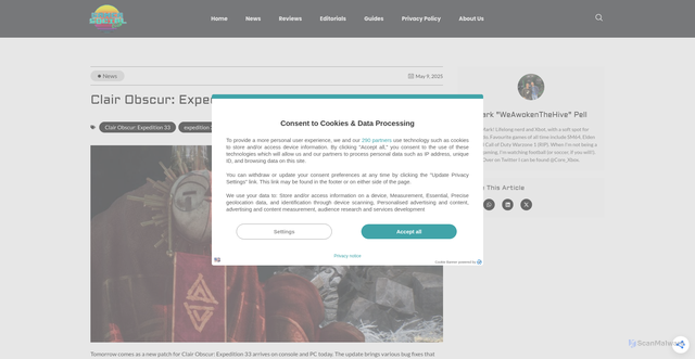 Security scan screenshot of https://gamersocialclub.ca/2025/05/09/clair-obscur-expedition-33-patch-1-2-3-now-live/