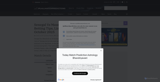 Security scan screenshot of https://www.iplallmatchpredictions.com/senegal-vs-mauritania-prediction-betting-tips-lineups-odds/