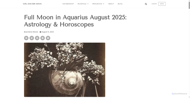 Security scan screenshot of https://girlandhermoon.com/full-moon-in-aquarius-august-2025-astrology-horoscopes/