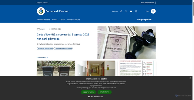 Security scan screenshot of https://www.comune.cascina.pi.it/it