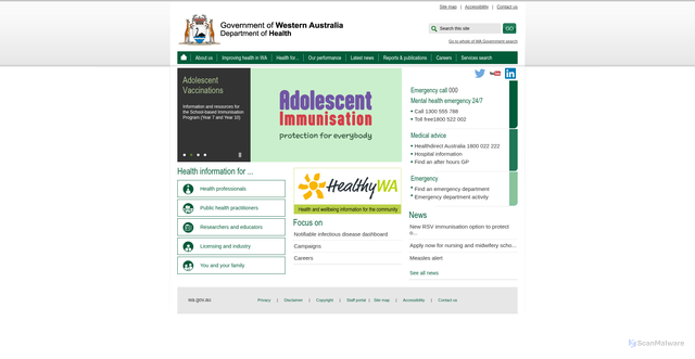 Security scan screenshot of https://health.wa.gov.au