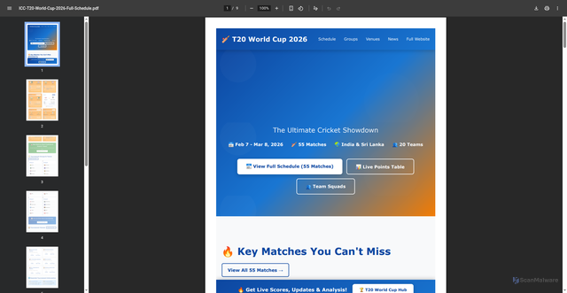 Security scan screenshot of https://hindi2.icccricketschedule.com/wp-content/uploads/2025/11/ICC-T20-World-Cup-2026-Full-Schedule.pdf