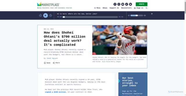 Security scan screenshot of https://www.marketplace.org/story/2023/12/15/how-does-shohei-ohtanis-700-million-deal-actually-work-its-complicated