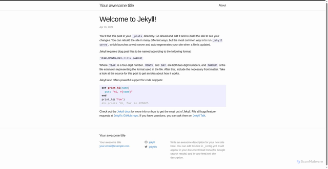 Security scan screenshot of https://mypage-24.dwan.tech/jekyll/update/2024/04/16/welcome-to-jekyll.html