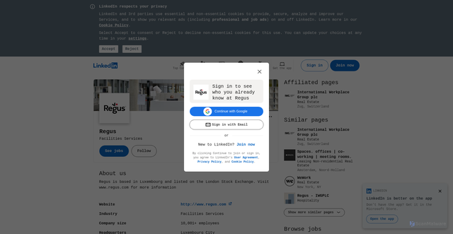 Security scan screenshot of https://www.linkedin.com/company/regus