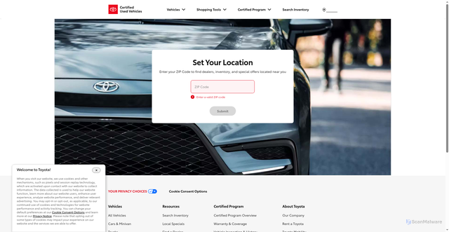 Security scan screenshot of https://toyotacertified.com