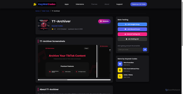 Security scan screenshot of https://kaywat-codes.pages.dev/views/tt-archiver