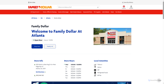 Security scan screenshot of https://locations.familydollar.com/ga/atlanta/3050-martin-luther-king-dr-sw