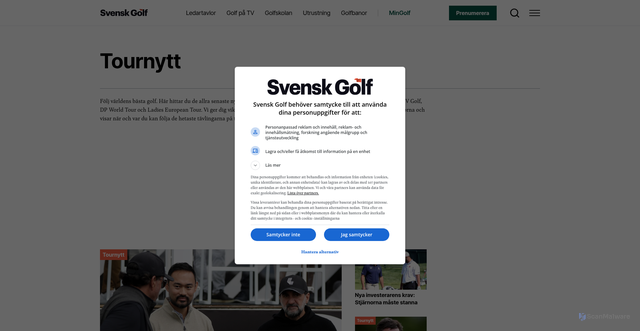 Security scan screenshot of https://www.svenskgolf.se/kategori/tournytt/?utm_source=newsletter&utm_medium=email&utm_campaign=Tournytt_v32_2026&dt_id=fcd58f97-538d-4232-8bec-ce92f0c0cceb