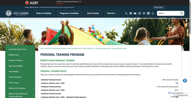 Security scan screenshot of https://www.cityofeastlansing.com/848/Personal-Training-Program