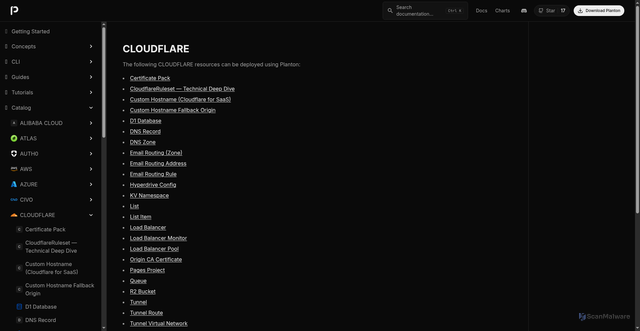 Security scan screenshot of https://planton.app/docs/catalog/cloudflare