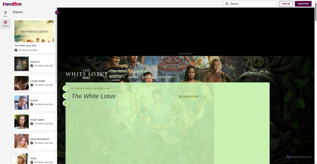 Security scan screenshot of https://thewhitelotus.fandom.com/wiki/The_White_Lotus