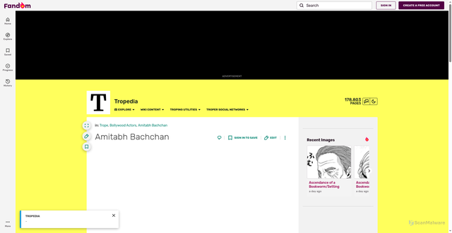 Security scan screenshot of https://tropedia.fandom.com/wiki/Amitabh_Bachchan