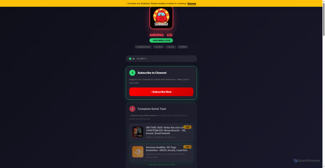 Security scan screenshot of https://amongusmod.kesug.com/?i=1&cookies_checked=1