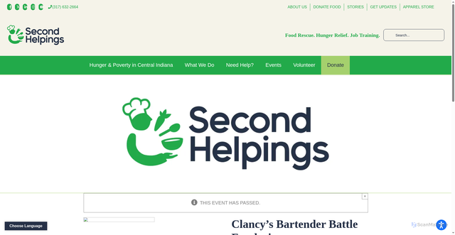 Security scan screenshot of https://www.secondhelpings.org/event/clancys-bartender-battle-fundraiser/