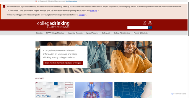 Security scan screenshot of https://www.collegedrinkingprevention.gov/