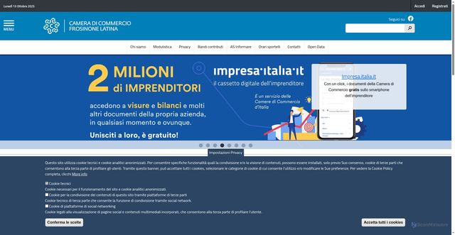 Security scan screenshot of https://www.frlt.camcom.it/