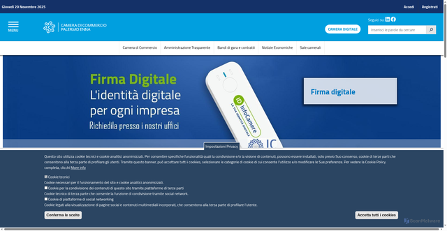 Security scan screenshot of https://www.paen.camcom.gov.it/it