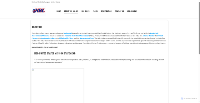 Security scan screenshot of https://leagues.teamlinkt.com/nationalbasketballleagueunitedstates/AbouttheNBLUS