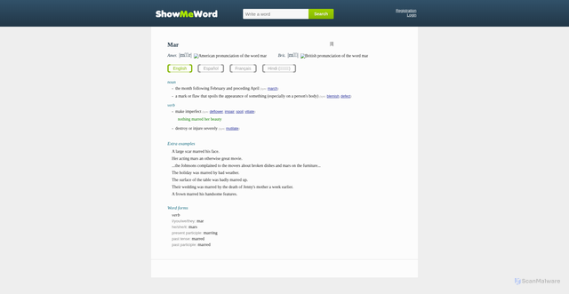 Security scan screenshot of https://showmeword.com/definition/english_word/mar