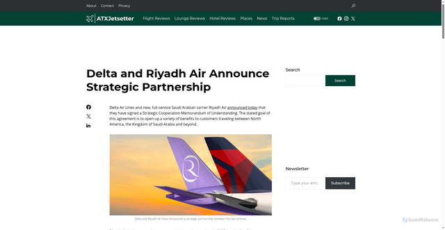 Security scan screenshot of https://atxjetsetter.com/post/delta-riyadh-air-plan-strategic-partnership/