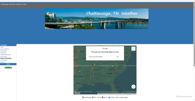 Security scan screenshot of https://chattwx.livewxradar.com/wxquake.php