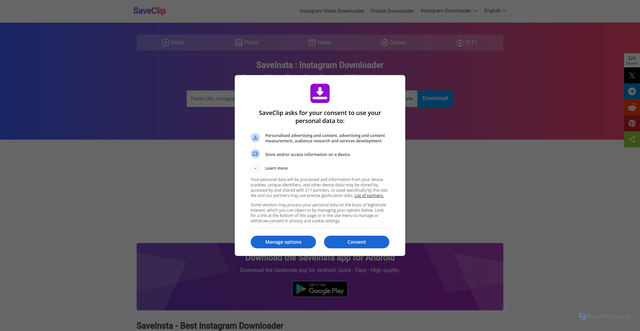 Security scan screenshot of https://saveclip.app