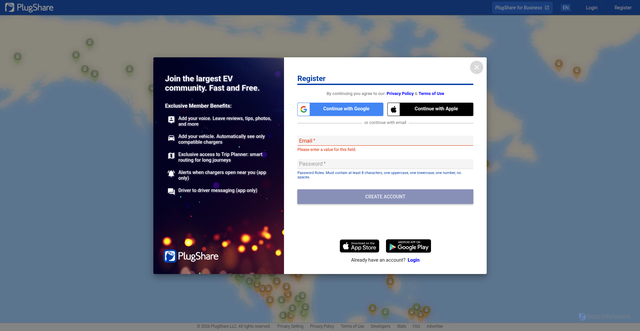 Security scan screenshot of https://plugshare.com