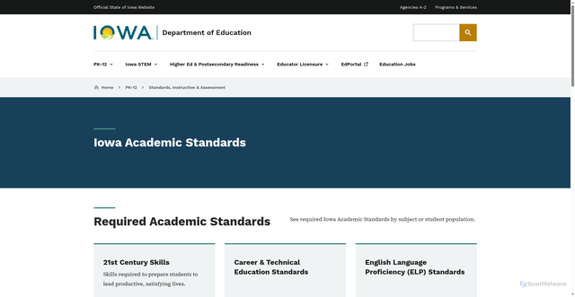 Security scan screenshot of https://educate.iowa.gov/pk-12/standards/academics