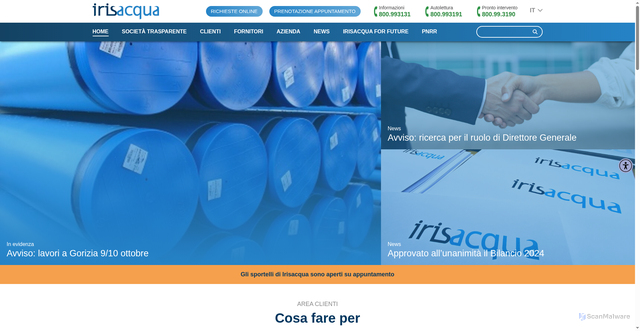 Security scan screenshot of https://www.irisacqua.it/