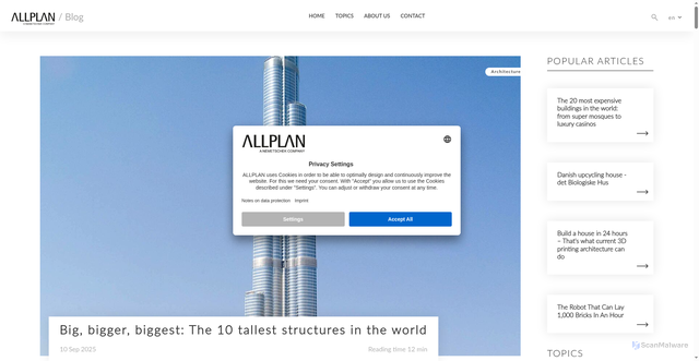 Security scan screenshot of https://www.allplan.com/blog/10-highest-buildings/