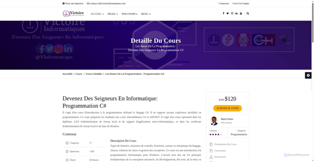 Security scan screenshot of http://victoireinformatique.com/coursesdetails7-Devenez-Des-Seigneurs-En-ProgrammationC.php