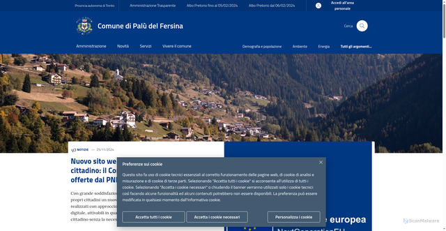 Security scan screenshot of https://www.comune.paludelfersina.tn.it