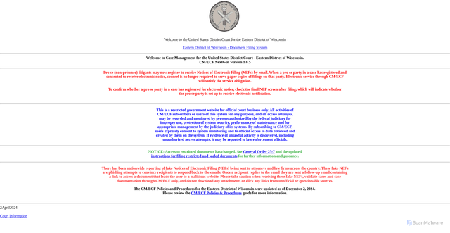 Security scan screenshot of https://ecf.wied.uscourts.gov