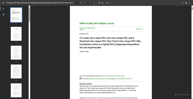 Security scan screenshot of https://scholarship.law.wm.edu/cgi/viewcontent.cgi?article=1792&context=wmborj