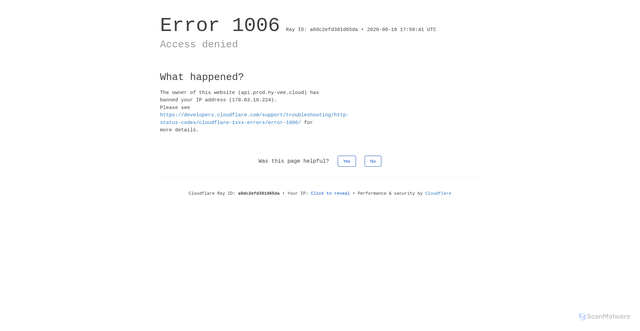 Security scan screenshot of https://api.prod.hy-vee.cloud