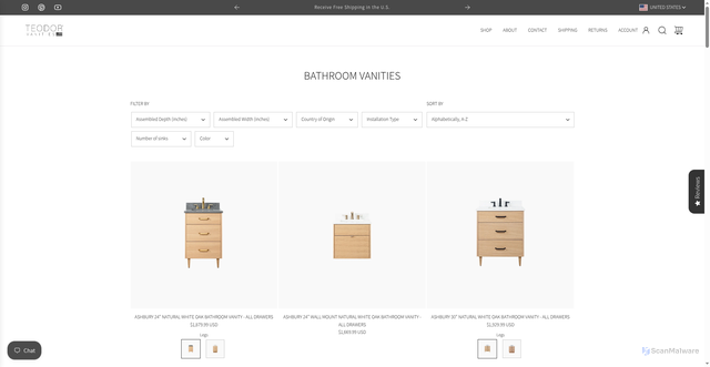 Security scan screenshot of https://teodorvanities.com/collections/bathroom-vanities?srsltid=AU7gw4WyB60617gQYSkqQWFQiUBZUZ4ulMIaPbyAIcRYqIAgQxFthpSS