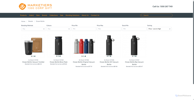 Security scan screenshot of https://marketiersonline.com.au/category/ocean-bottle