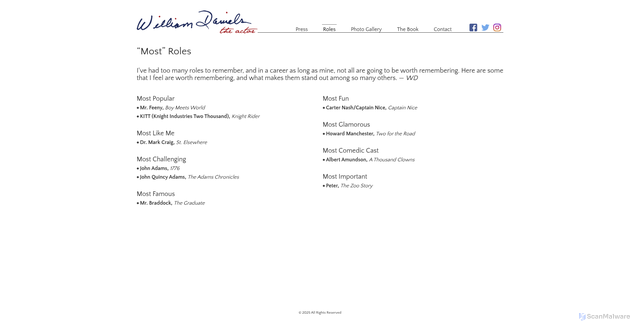 Security scan screenshot of https://williamdanielstheactor.com/roles.html