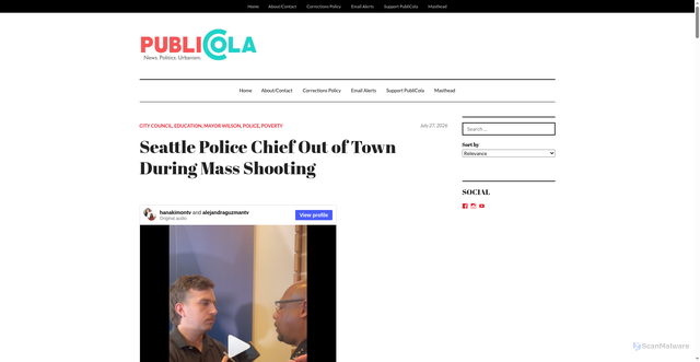 Security scan screenshot of https://publicola.com/2026/07/27/seattle-police-chief-out-of-town-during-mass-shooting-councils-school-meals-plan-will-require-cuts-to-other-services/