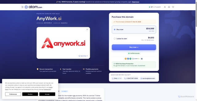 Security scan screenshot of https://anywork.si/