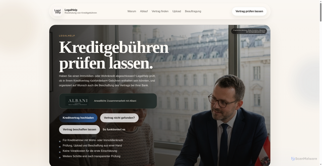 Security scan screenshot of https://legalhelp-kreditvertrag-upload.vercel.app/index.html